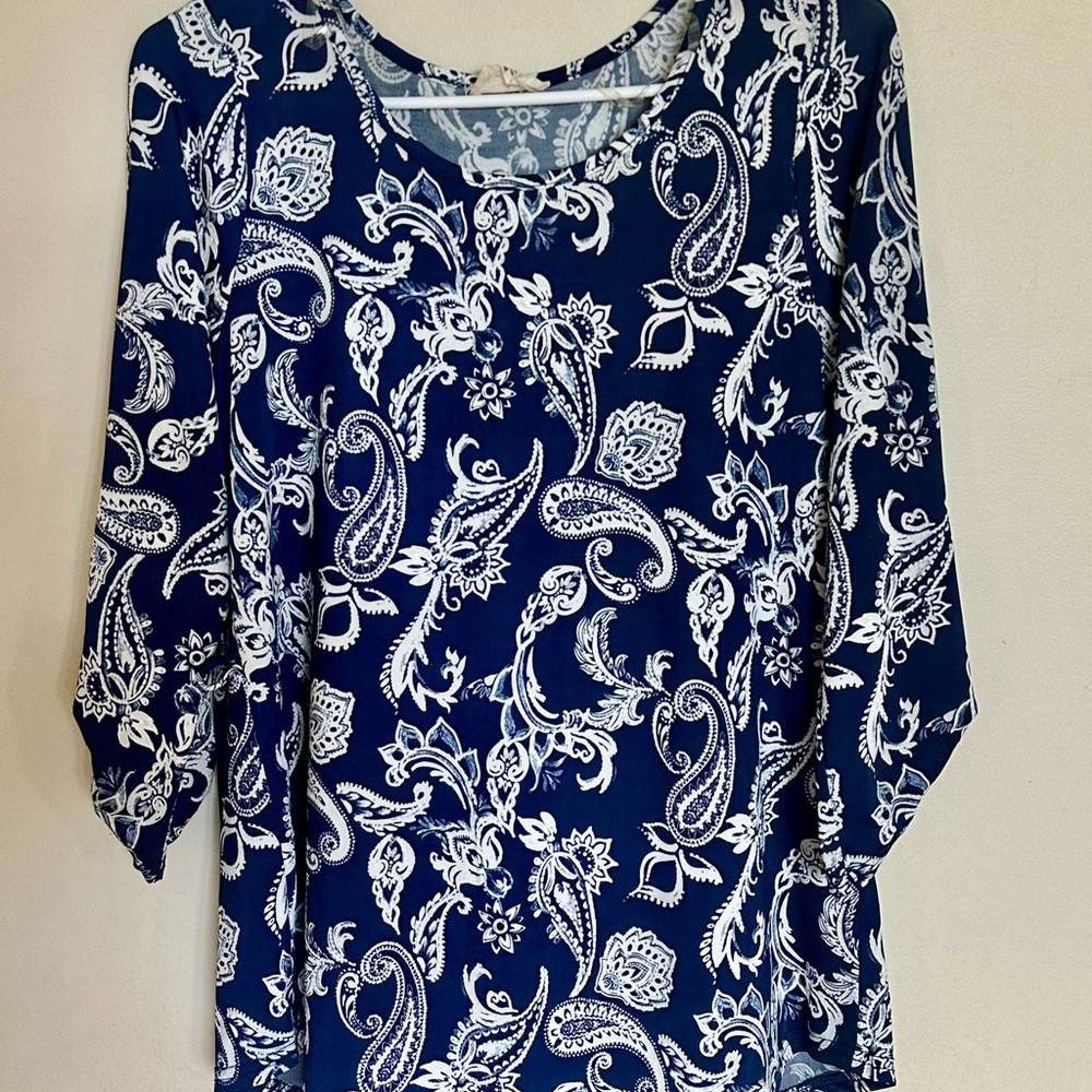 Medium Blue Paisley Women's 3/4 Sleeve Tunic